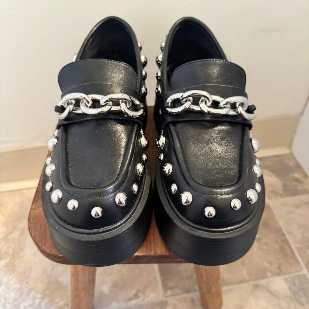 Steve Madden Black Platform Loafers with Silver Accents